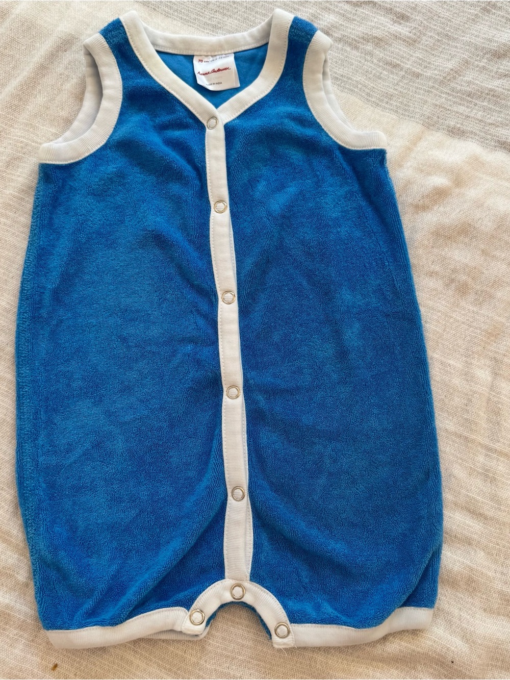 Hanna Andersson Blue and White Terry One-Piece Romper